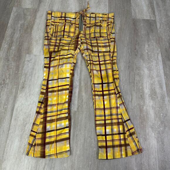 Farm Rio Yellow Plaid Low Rise Flare Pants Y2K Women’s US Small drawstring waist - Picture 2 of 9